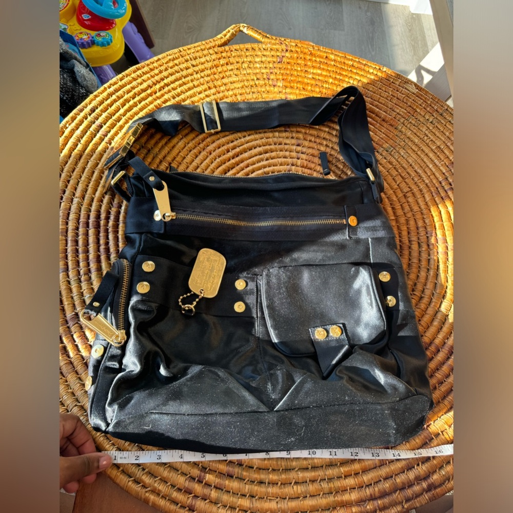 Juicy Couture Vtg 2000s Baby Diaper Bag Messenger Black Gold Hardware